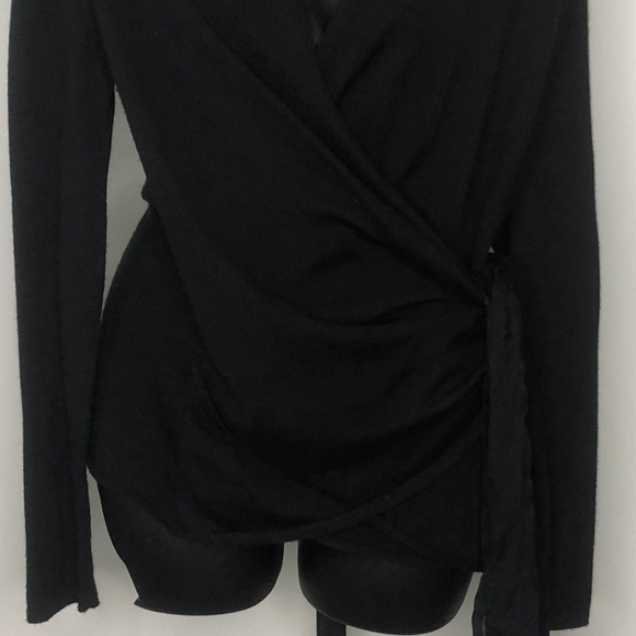 Manrico Cashmere Black Wrap Tie Front Cashmere Long Sleeve Cardigan M - Picture 2 of 8